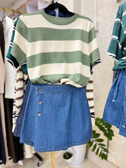 Denim Button Down Wrap Mini Skorts